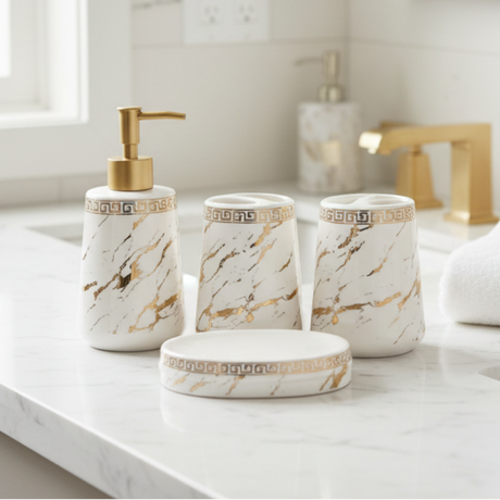 Bathroom Set White Marble (Set of 4)