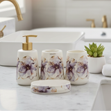 Bathroom Set White Purple Flower (Set of 4)