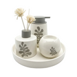 Bathroom Set With Tray White Leaf (Set of 4)