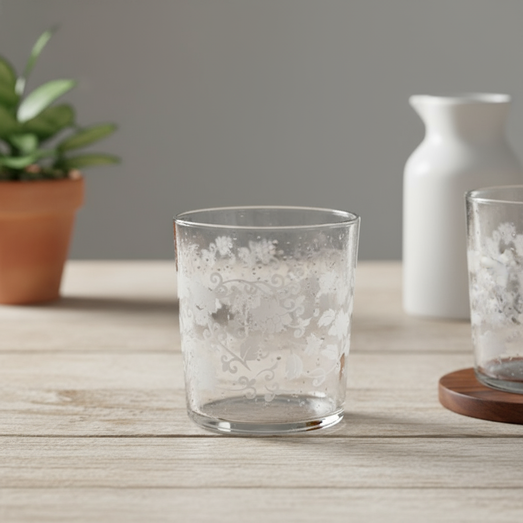 Bistro Drinking Glass Leaves Decoration 380ml