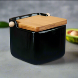 Black Ceramic Salt Shaker With Bamboo Lid