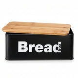 Black Metal Bread Basket with Bamboo Lid 33cm