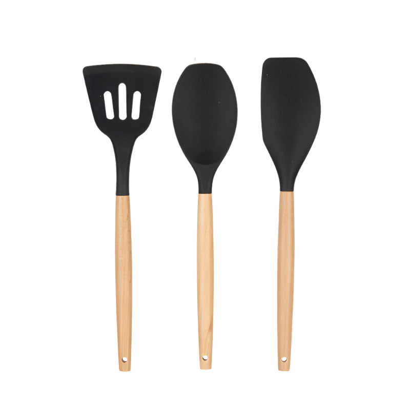 Black Wooden Silicone Kitchen Shovels (Set of 3)