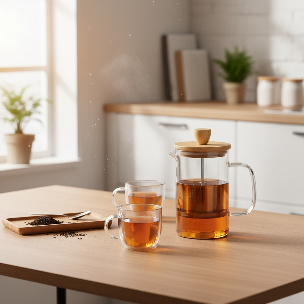 Borosilicate Teapot With Plunger Bamboo Lid 600ml - French Press