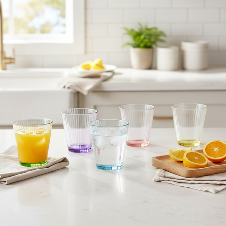 Bottom Multi Color Drink Glass 310ml (Set  of 6)
