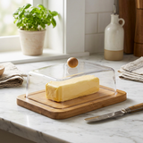 Butter Dish With Acrylic Lid & Wooden Base