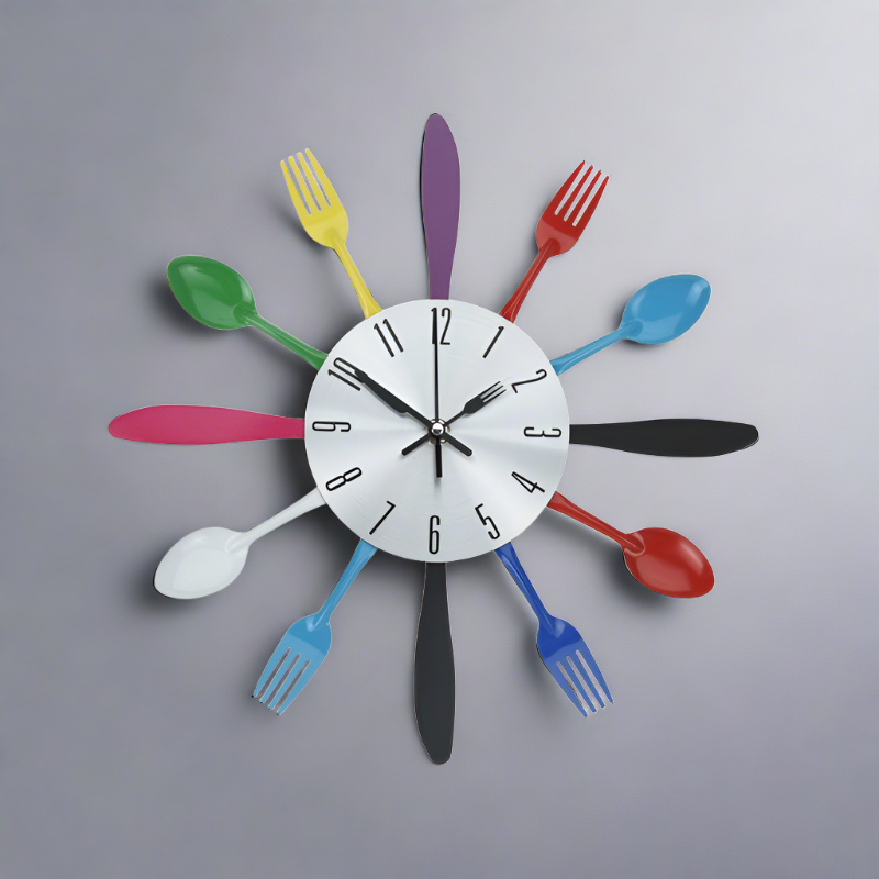 Metal Wall Clock With Cutlery Design