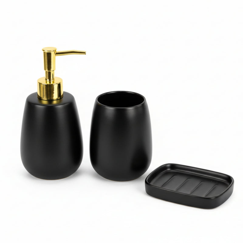 Ceramic Bathroom Set Black (Set of 3pcs)
