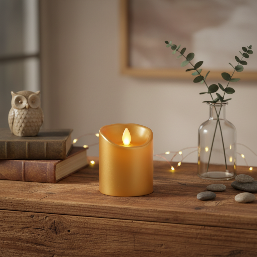 Led Flame Candle Gold 10cm