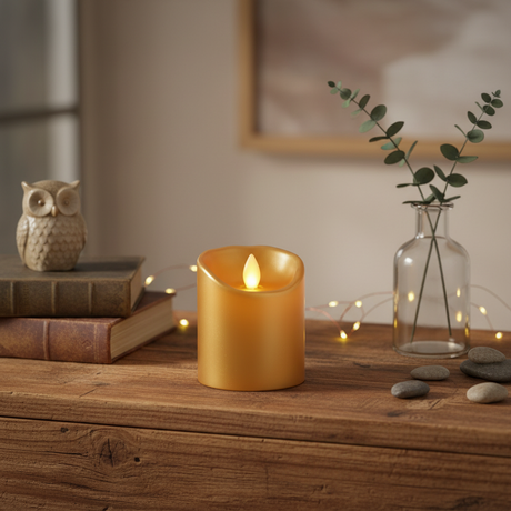 Led Flame Candle Gold 10cm