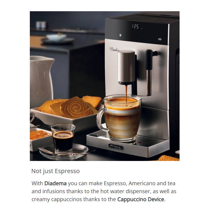 Black coffee machine dispensing espresso into a clear cup on a drip tray