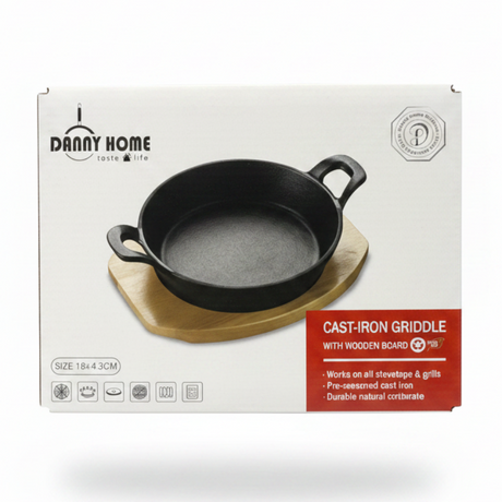 Cast Iron Sizzling Pan with Bamboo Base 18 x 4.3 cm
