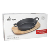 Cast Iron Sizzling Pan with Bamboo Base 24 x 17.2 x 4.8 cm