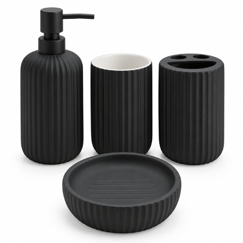 Ceramic Bathroom Set Fluted Matte Black (Set of 4 Pcs)