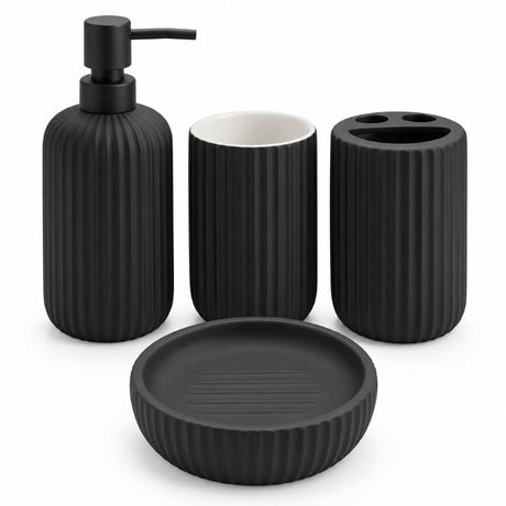Ceramic Bathroom Set Fluted Matte Black (Set of 4 Pcs)