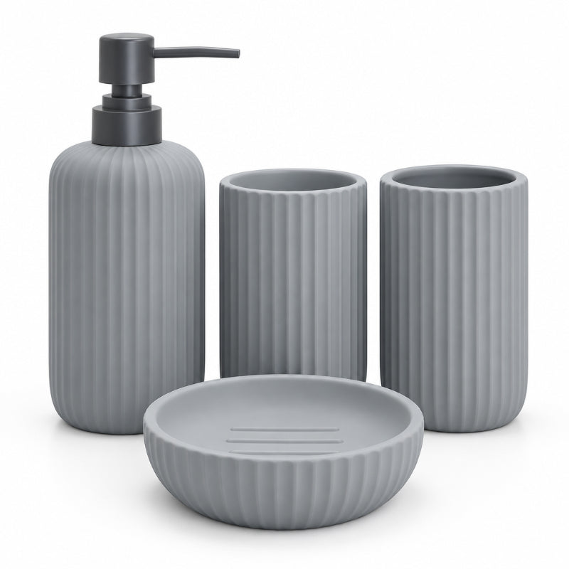Ceramic Bathroom Set Fluted Matte Grey (Set of 4 Pcs)