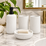 Ceramic Bathroom Set Fluted Matte White (Set of 4 Pcs)