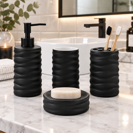 Ceramic Bathroom Set Matte Black (Set of 4 Pcs)