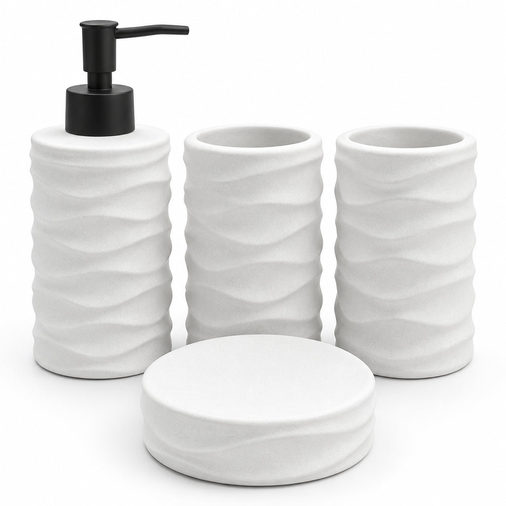 Ceramic Bathroom Set Matte White (Set of 4 Pcs)