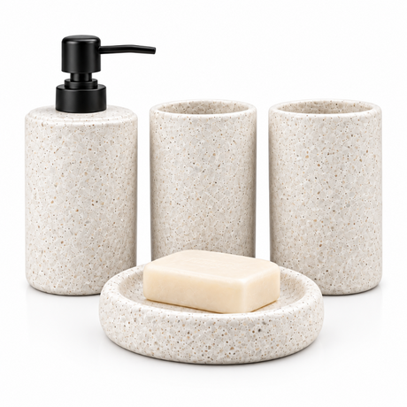 Ceramic Bathroom Set Stone Cream (Set of 4 Pcs)