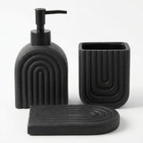 Ceramic Bathroom Set Ribbed Black (Set of 3 Pcs)