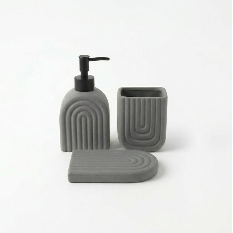 Ceramic Bathroom Set Ribbed Grey (Set of 3 Pcs)