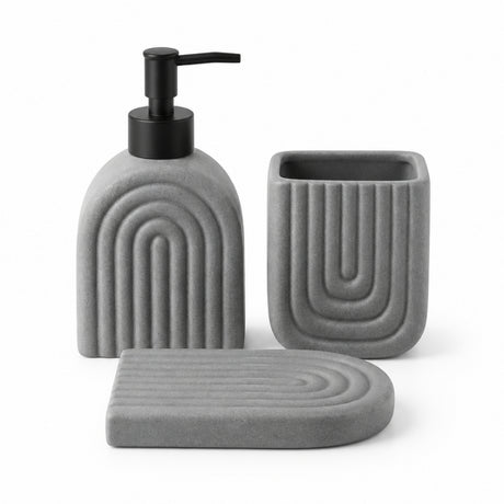 Ceramic Bathroom Set Ribbed Grey (Set of 3 Pcs)