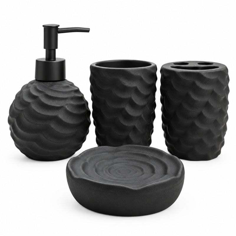 Ceramic Bathroom Set Scalloped Charcoal Grey (Set of 4 Pcs)