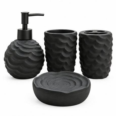 Ceramic Bathroom Set Scalloped Charcoal Grey (Set of 4 Pcs)