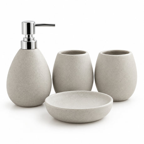 Ceramic Bathroom Set Speckled Beige (Set of 4 Pcs)