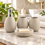 Ceramic Bathroom Set Speckled Beige (Set of 4 Pcs)