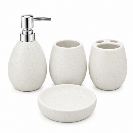 Ceramic Bathroom Set Speckled Off-White (Set of 4 Pcs) 