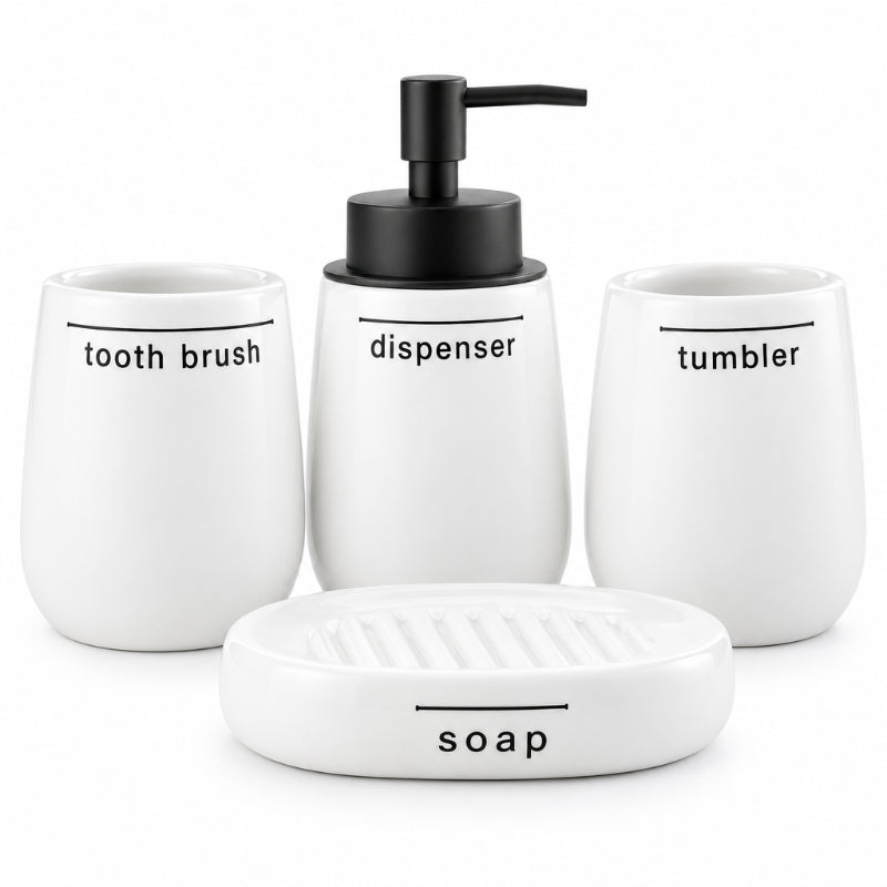 Ceramic Bathroom Set White (Set of 4 Pcs)