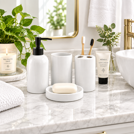 Ceramic Bathroom Set White (Set of 4 Pcs)