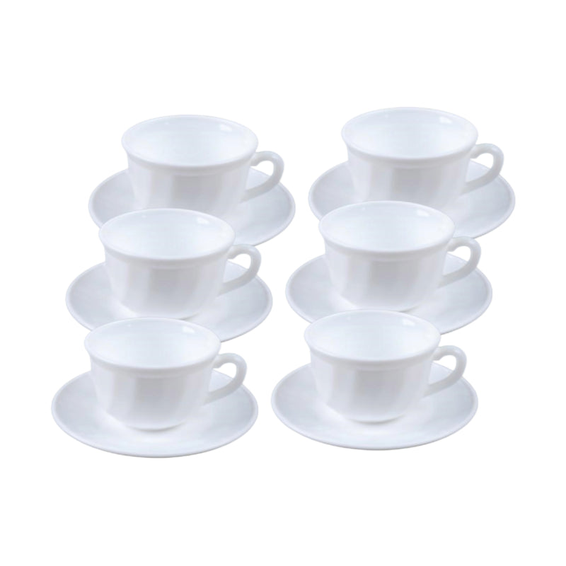 Ceramic Cup & Saucer Opal White 190ml (Set of 6)