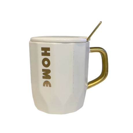 Ceramic Coffee Mug With Lid & Spoon 400ml