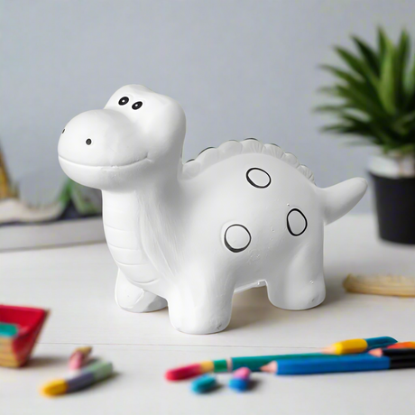 Ceramic Money Box Dinosaur Black Circles