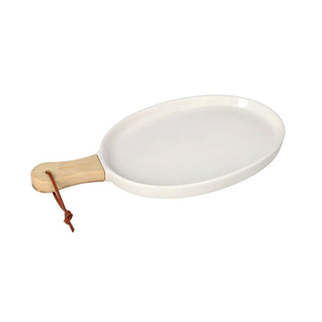 Ceramic Plate With Wooden Handle 13"