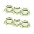 Ceramic Tea Cup With Saucer Green 220ml (Set of 6)