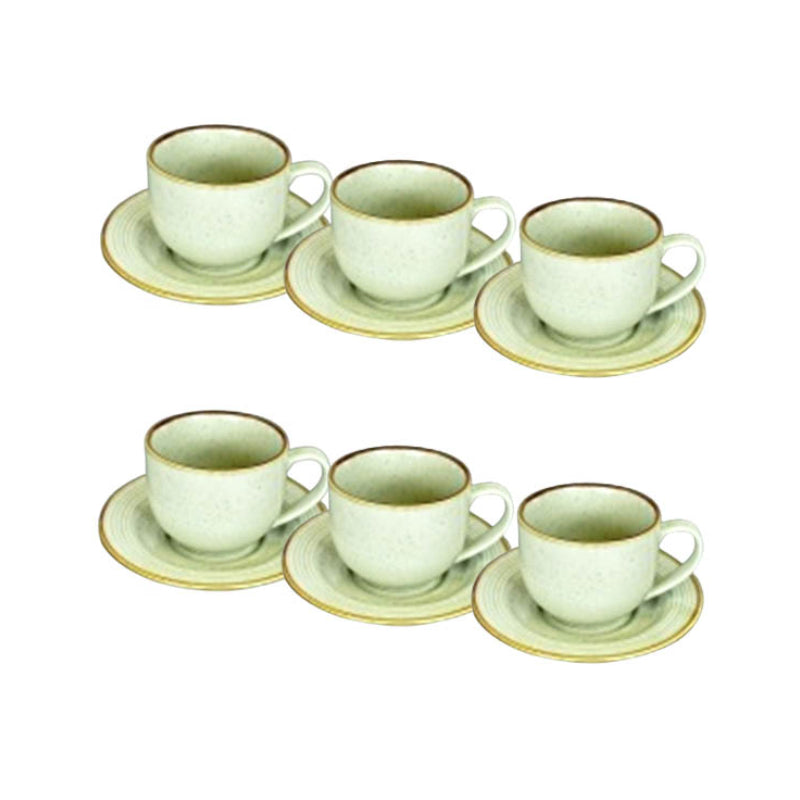 Ceramic Tea Cup With Saucer Green 220ml (Set of 6)