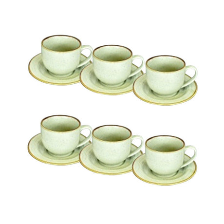 Ceramic Tea Cup With Saucer Green 220ml (Set of 6)