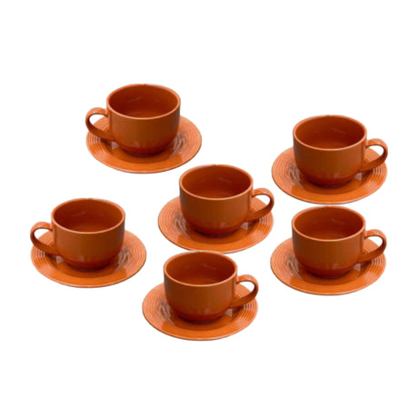 Ceramic Tea Cup With Saucer Orange 220ml (Set of 6)