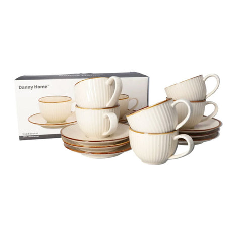 Ceramic Tea Cup With Saucer White 220ml (Set of 6)