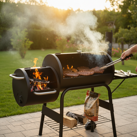 Charcoal BBQ Smoker Grill With Offset Firebox Black