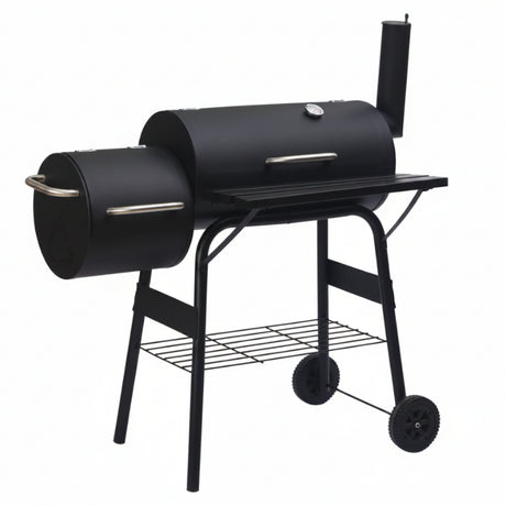 Charcoal BBQ Smoker Grill With Offset Firebox Black