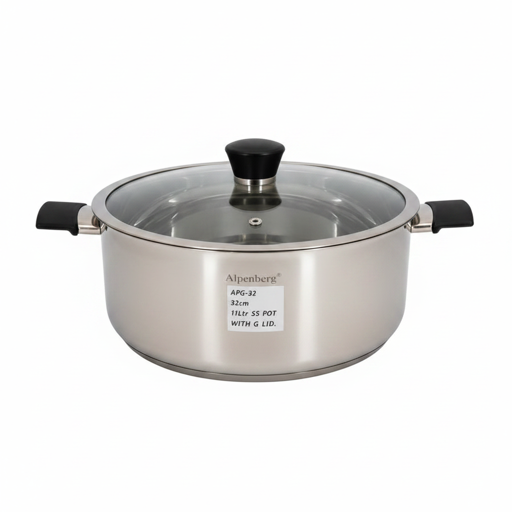 Stainless Steel Cooking Pot 32 cm/ 11L With Glass Lid