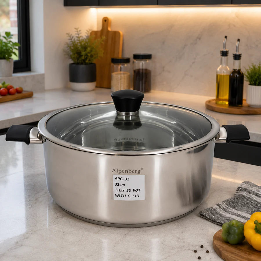 Stainless Steel Cooking Pot 32 cm/ 11L With Glass Lid