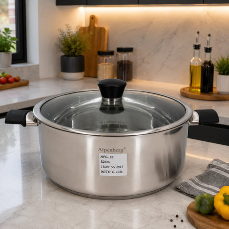 Stainless Steel Cooking Pot 32 cm/ 11L With Glass Lid
