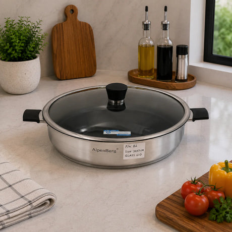 Stainless Steel Karahi 32cm With Glass-Lid