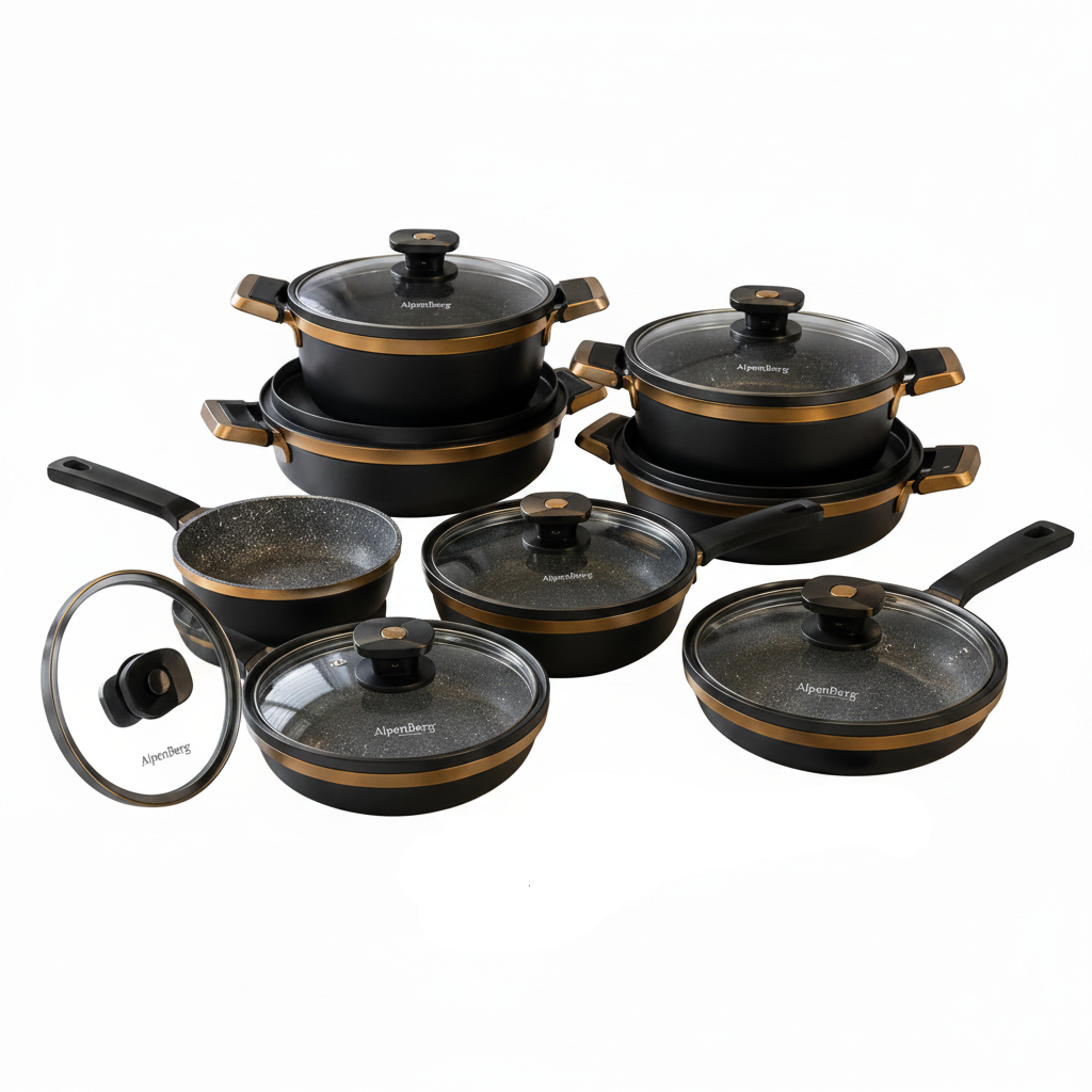 Non-Stick 12 Pcs Cookware Set With Glass Lids